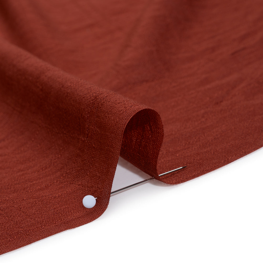 Textured Polyester and Rayon Gauzy Woven - Brick Red - Designer Deadstock - Detail