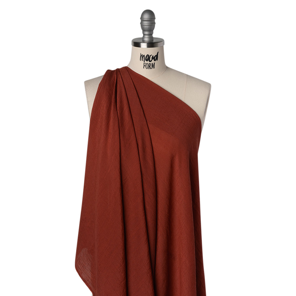 Textured Polyester and Rayon Gauzy Woven - Brick Red - Designer Deadstock - Drape