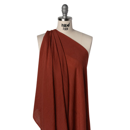Textured Polyester and Rayon Gauzy Woven - Brick Red - Designer Deadstock
