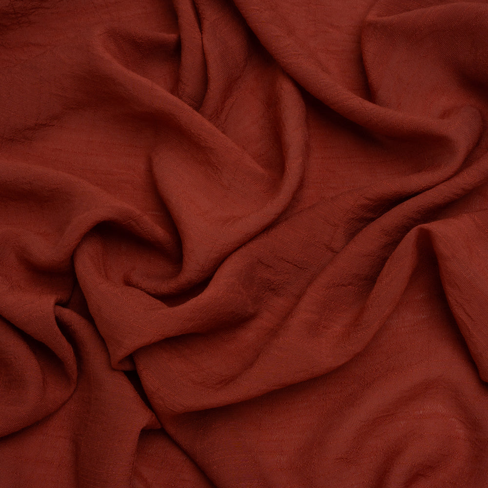 Textured Polyester and Rayon Gauzy Woven - Brick Red - Designer Deadstock