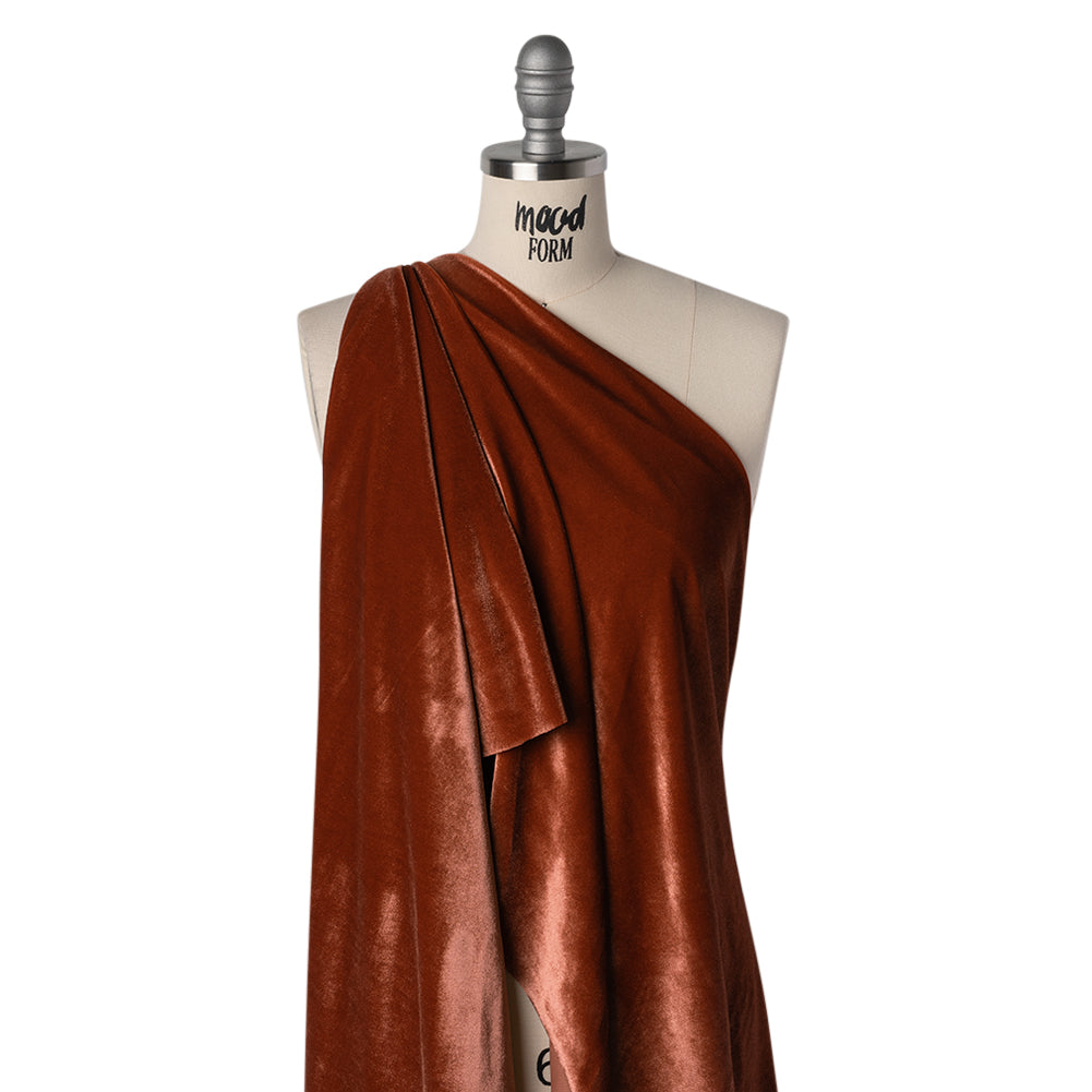 Stretch Polyester Velour - Cinnamon - Designer Deadstock - Drape