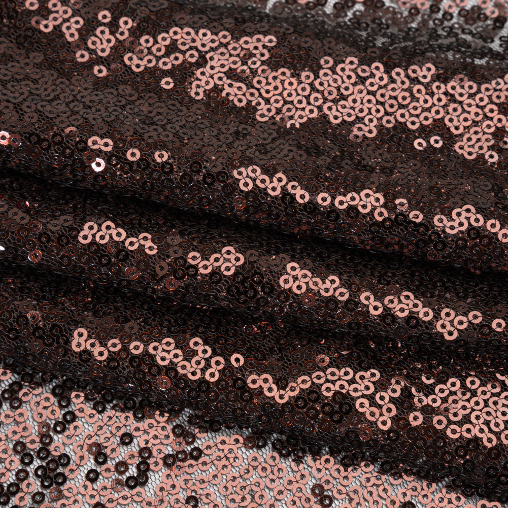 Sequined Polyester Tulle - Chocolate Brown Abstract Squiggles - Designer Deadstock - Folded