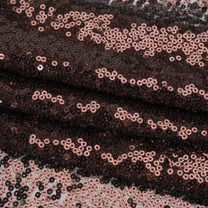 Sequined Polyester Tulle - Chocolate Brown Abstract Squiggles - Designer Deadstock