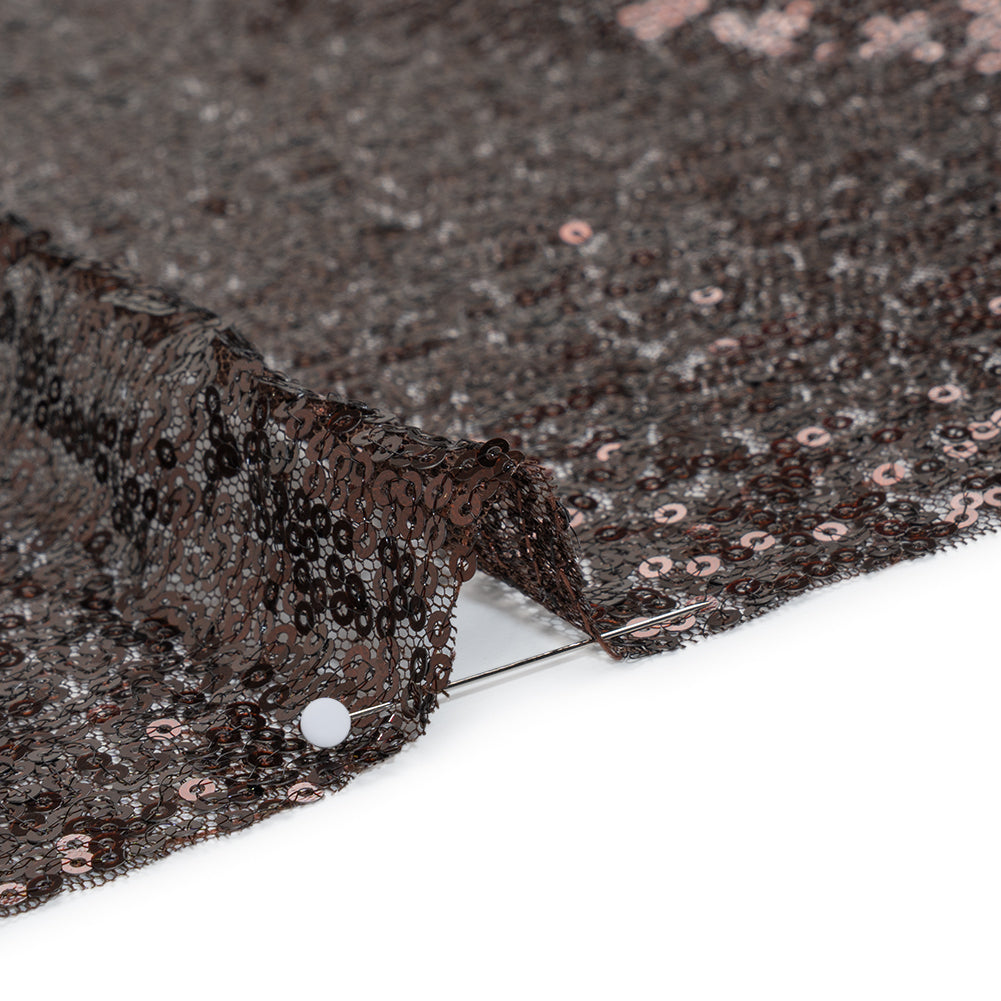 Sequined Polyester Tulle - Chocolate Brown Abstract Squiggles - Designer Deadstock - Detail