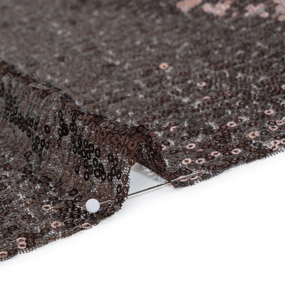 Sequined Polyester Tulle - Chocolate Brown Abstract Squiggles - Designer Deadstock