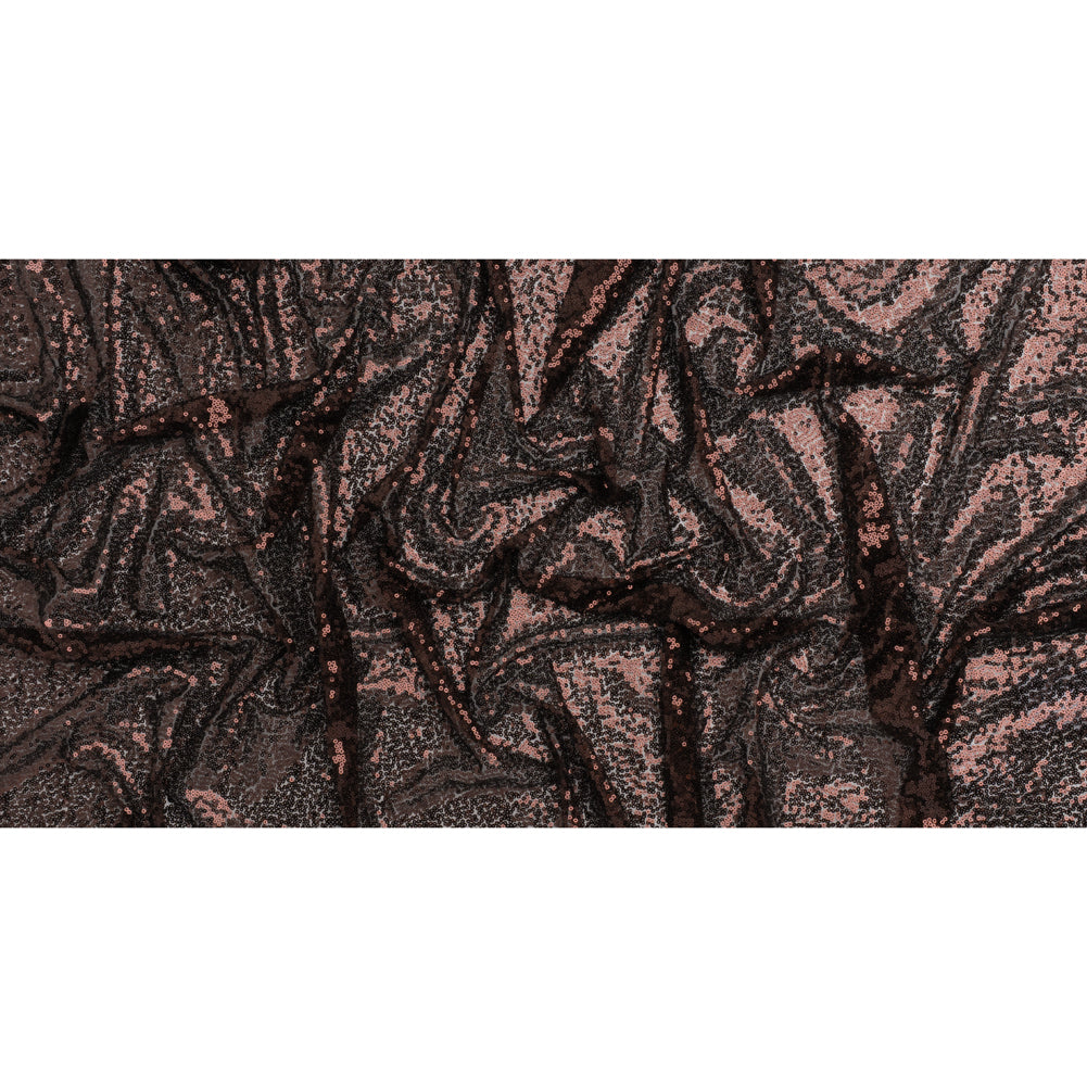 Sequined Polyester Tulle - Chocolate Brown Abstract Squiggles - Designer Deadstock - Full