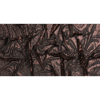 Sequined Polyester Tulle - Chocolate Brown Abstract Squiggles - Designer Deadstock
