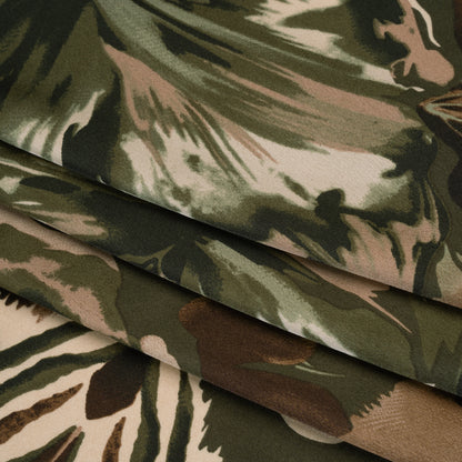 Polyester Charmeuse Print - Dark Olive, Brown and Beige Floral with Abstract Borders - Designer Deadstock