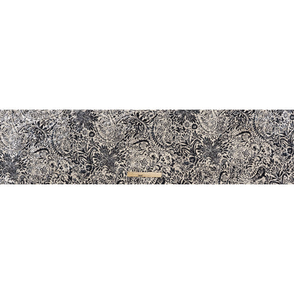 Stretch Polyester Velour Print - Ivory and Black Paisley Floral - Designer Deadstock