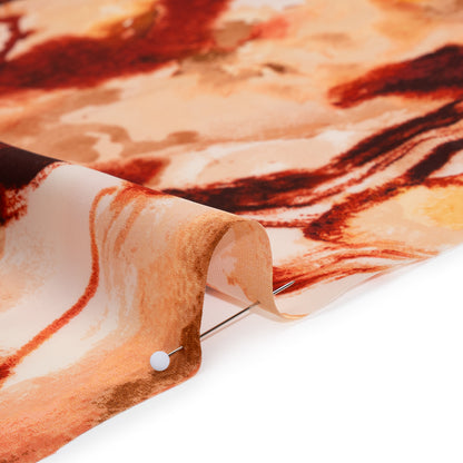 Stretch Polyester Charmeuse Print - Beige, Peach and Burgundy Abstract - Designer Deadstock
