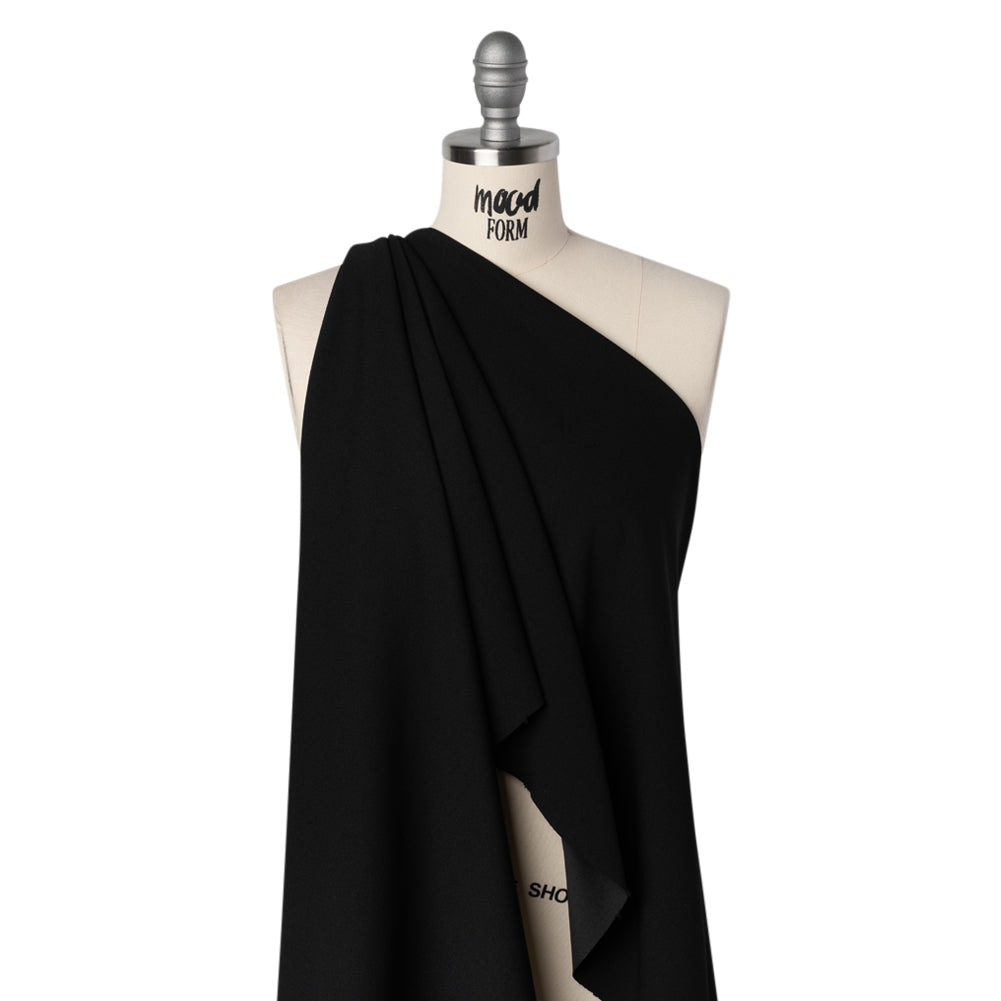 Stretch Polyester Crepe Double Knit - Black - Designer Deadstock Drape