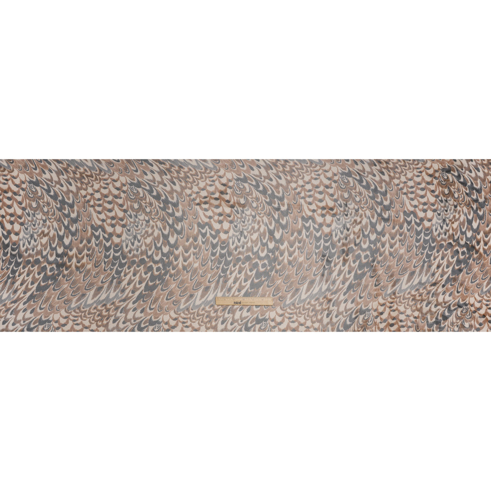 Polyester Stretch Mesh - Brown, Black and Cream Turkey Feathers - Designer Deadstock - Full