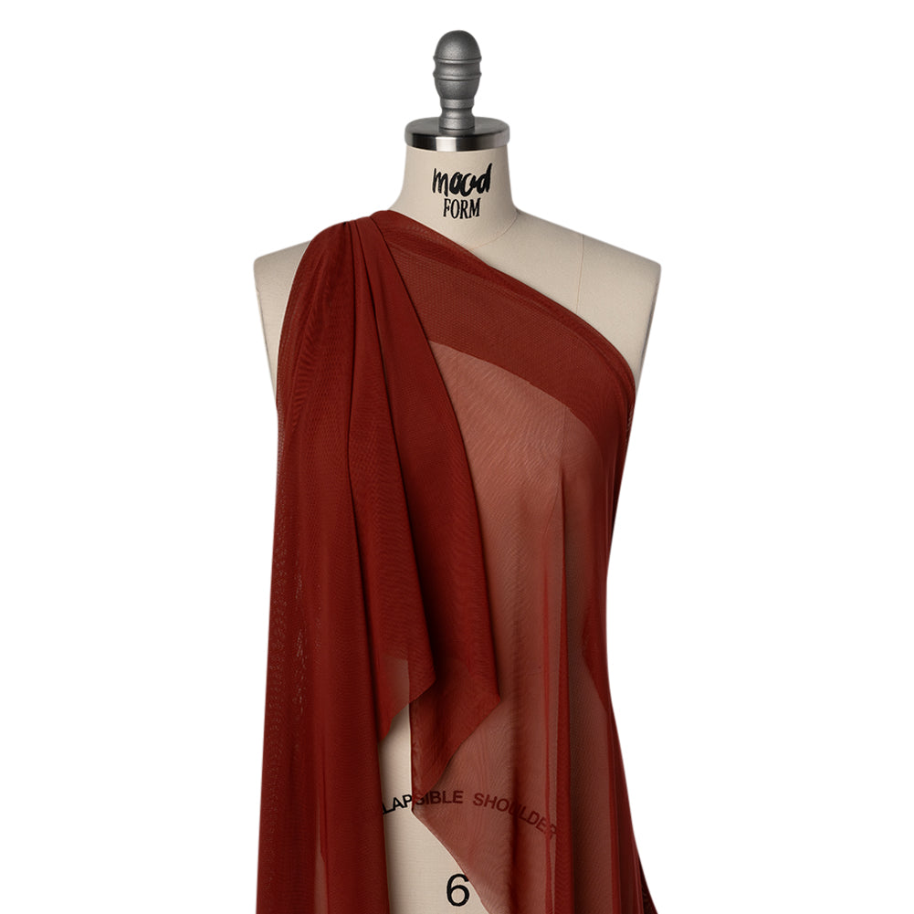 Polyester Stretch Mesh - Brick Red - Designer Deadstock - Drape