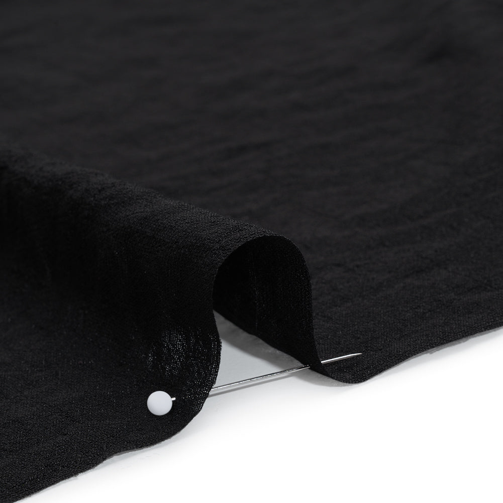 Textured Polyester and Rayon Gauzy Woven - Black - Designer Deadstock - Detail