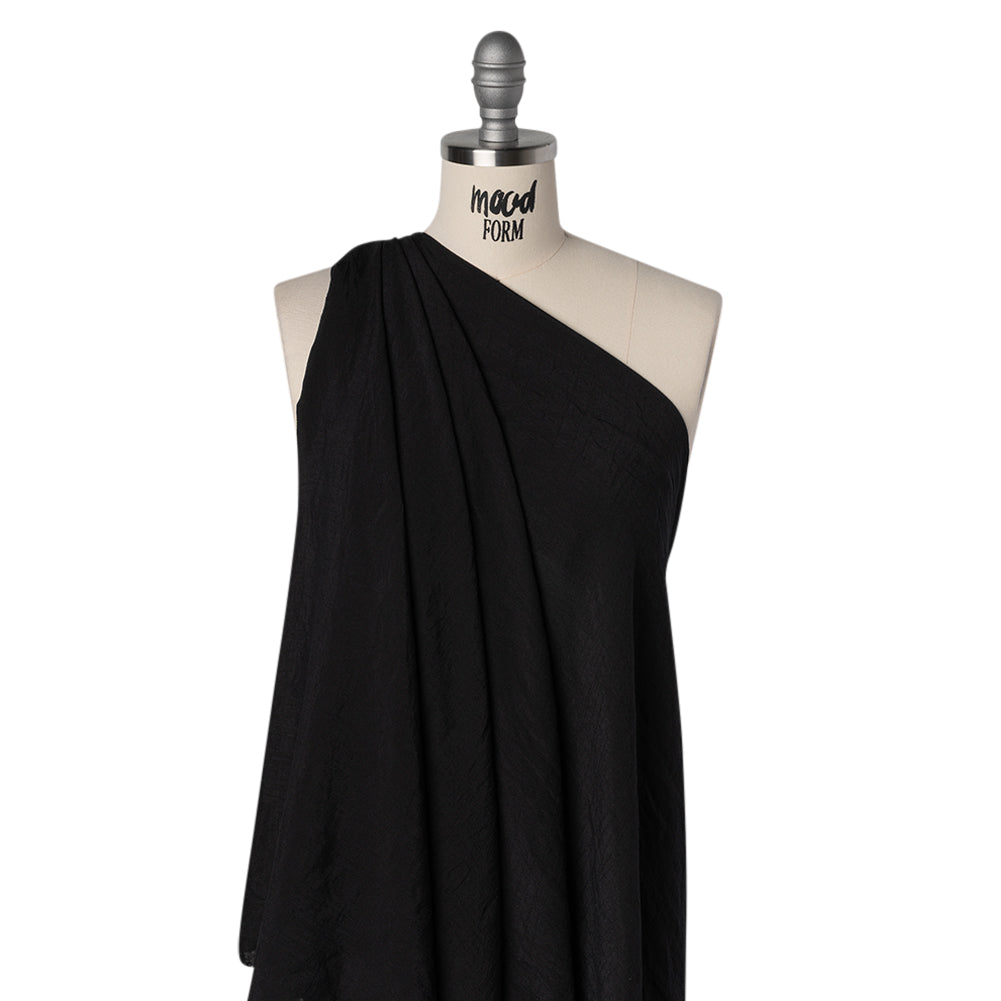 Textured Polyester and Rayon Gauzy Woven - Black - Designer Deadstock - Drape
