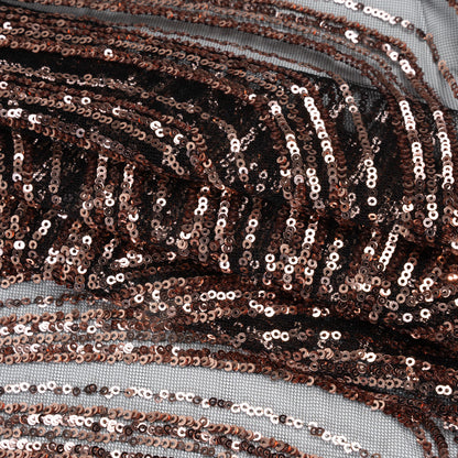 Sequined Polyester Tulle - Rose Gold Art Deco Arches on Black - Designer Deadstock Folded