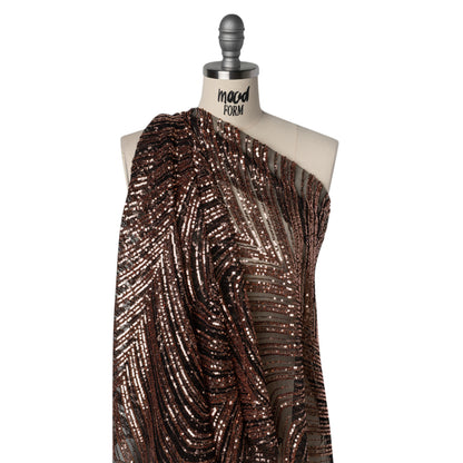 Sequined Polyester Tulle - Rose Gold Art Deco Arches on Black - Designer Deadstock Drape