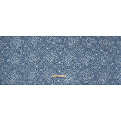 Textured Gauzy Rayon and Polyester Woven Print - Steel Blue, Sky and White Fancy Floral Medallions - Designer Deadstock