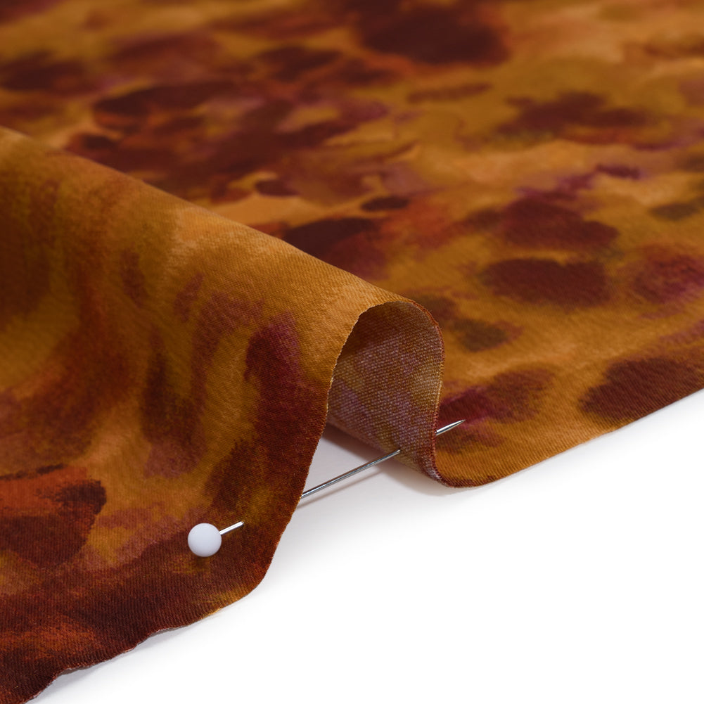 Stretch Polyester Crepe Back Satin - Burgundy and Gold Floral Impressions - Designer Deadstock - Detail