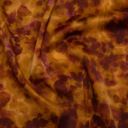Stretch Polyester Crepe Back Satin - Burgundy and Gold Floral Impressions - Designer Deadstock