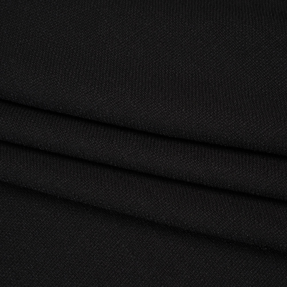 Linen-Look Stretch Polyester Woven - Black - Designer Deadstock - Folded