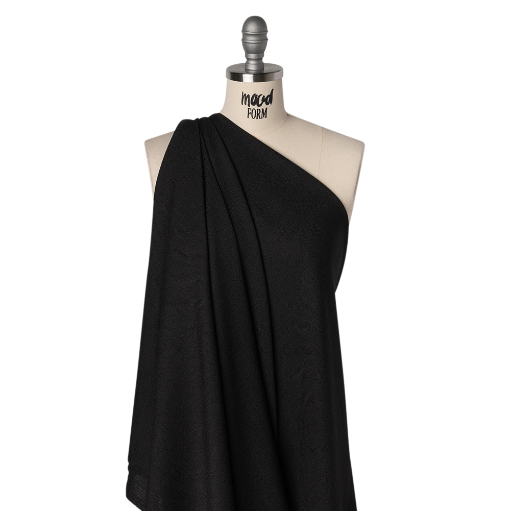 Linen-Look Stretch Polyester Woven - Black - Designer Deadstock - Drape