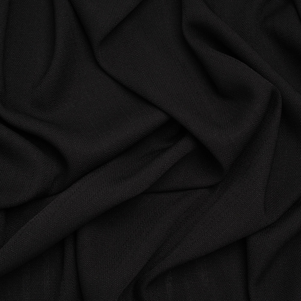 Linen-Look Stretch Polyester Woven - Black - Designer Deadstock