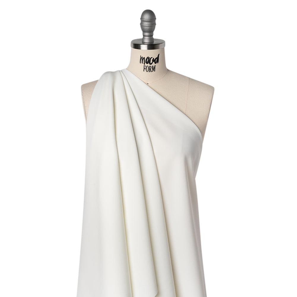 Stretch Polyester Twill - Ivory - Designer Deadstock - Drape