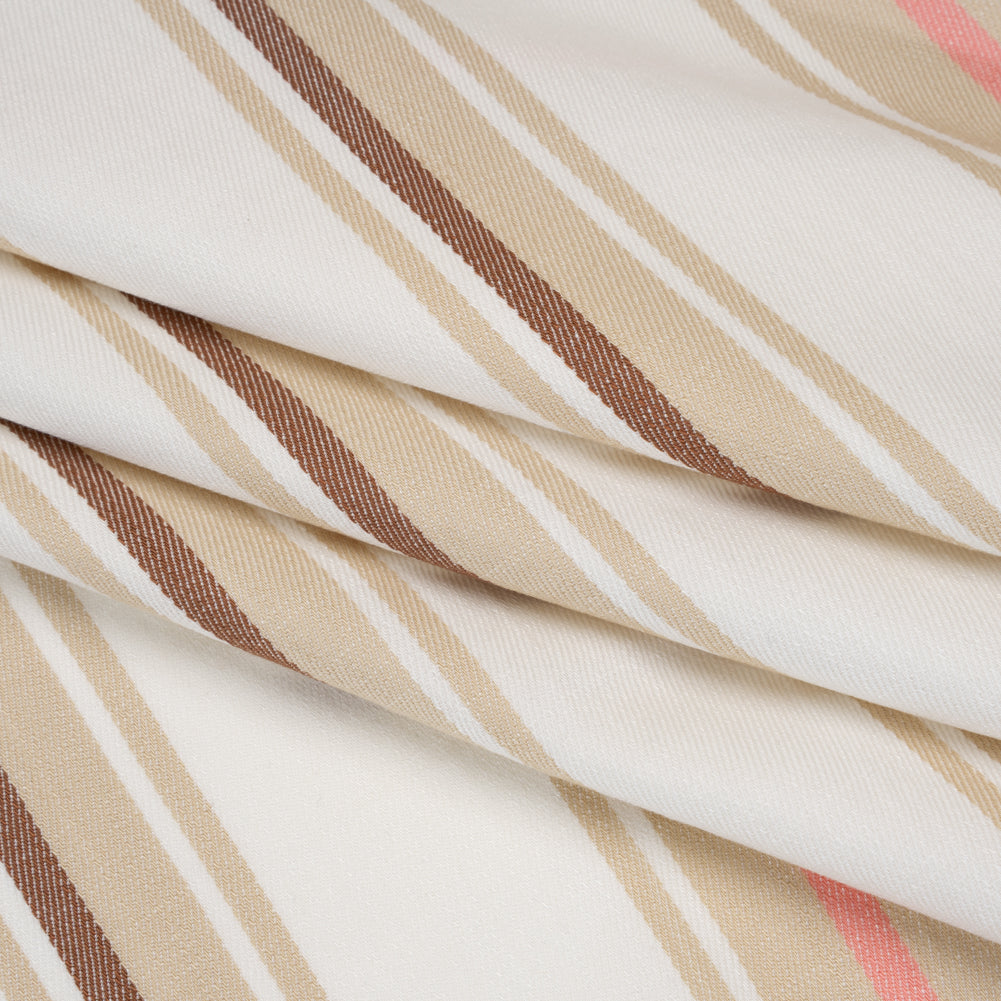 Stretch Lyocell Twill - Cream, Beige and Pink Stripes - Designer Deadstock - Folded