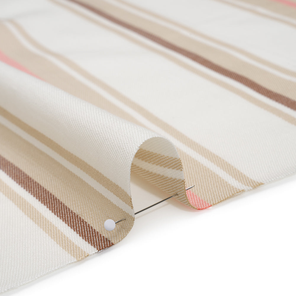 Stretch Lyocell Twill - Cream, Beige and Pink Stripes - Designer Deadstock - Detail
