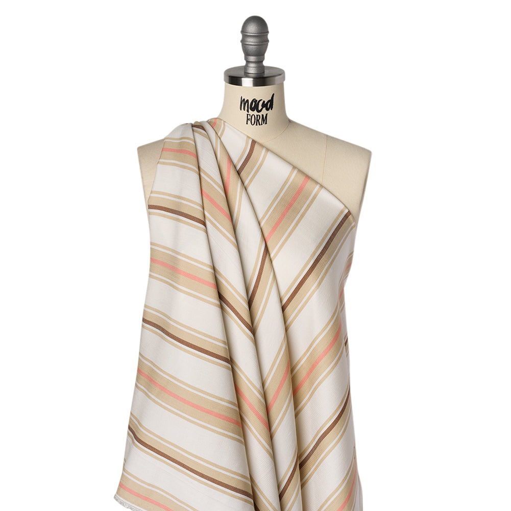 Stretch Lyocell Twill - Cream, Beige and Pink Stripes - Designer Deadstock - Drape