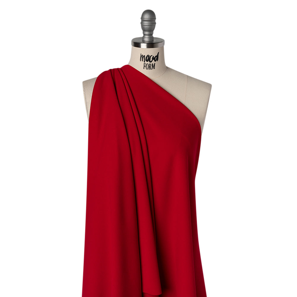 Stretch Polyester Crepe Double Knit - Tango Red - Designer Deadstock - Drape