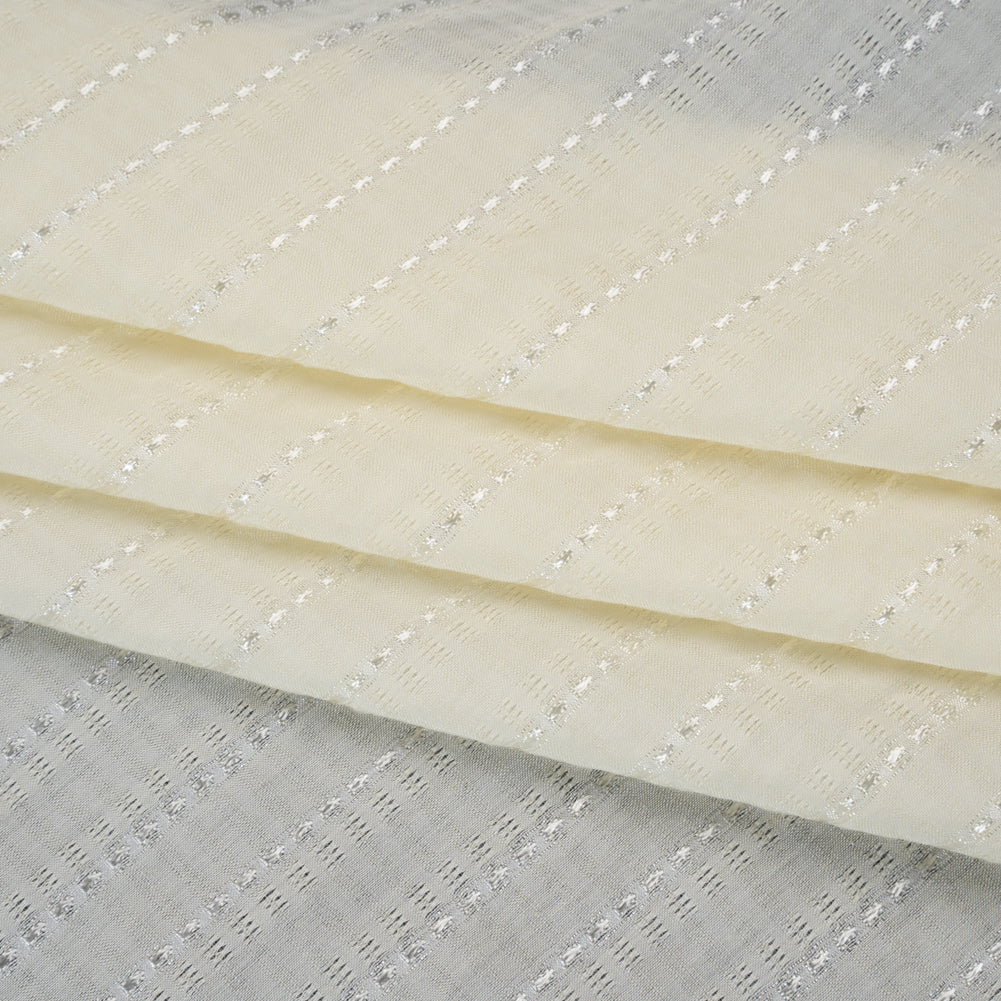 Rayon and Nylon Dobby - Ivory Luminous Stripes - Designer Deadstock - Folded