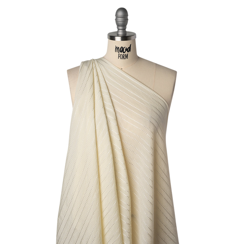 Rayon and Nylon Dobby - Ivory Luminous Stripes - Designer Deadstock - Drape