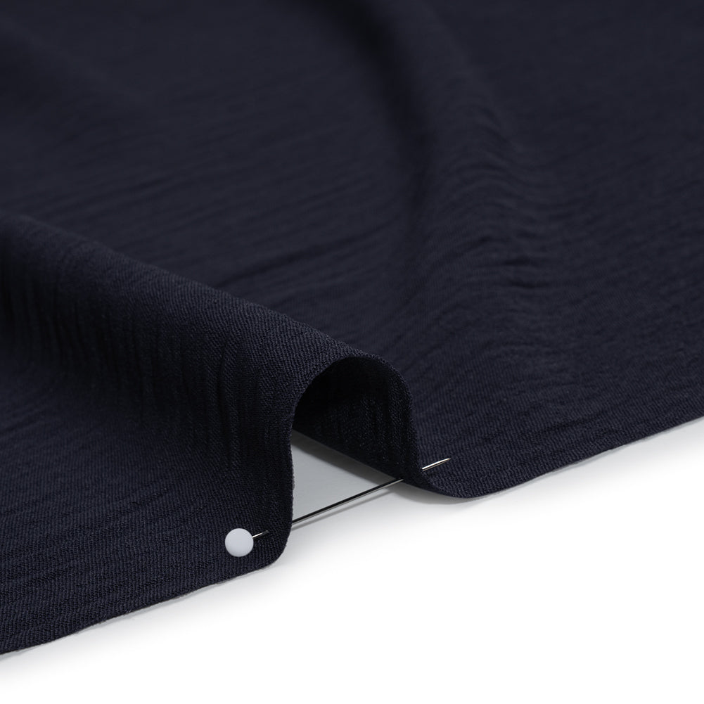 Crinkled Polyester Crepe - Navy Blue - Designer Deadstock - Detail