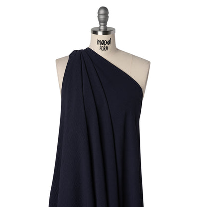 Crinkled Polyester Crepe - Navy Blue - Designer Deadstock