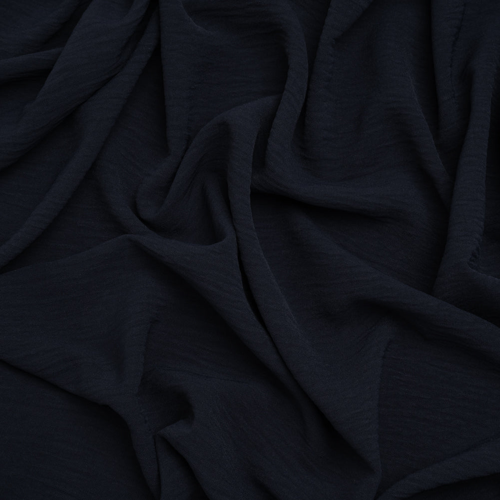 Crinkled Polyester Crepe - Navy Blue - Designer Deadstock
