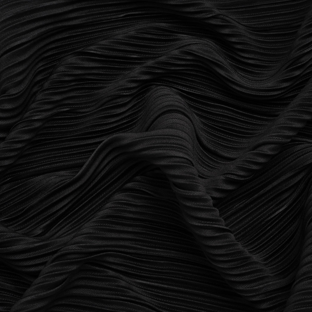 Polyester Plisse Knit - Black - Designer Deadstock