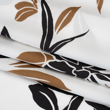Stretch Polyester Charmeuse Print - White, Black and Brown Daffodils - Designer Deadstock