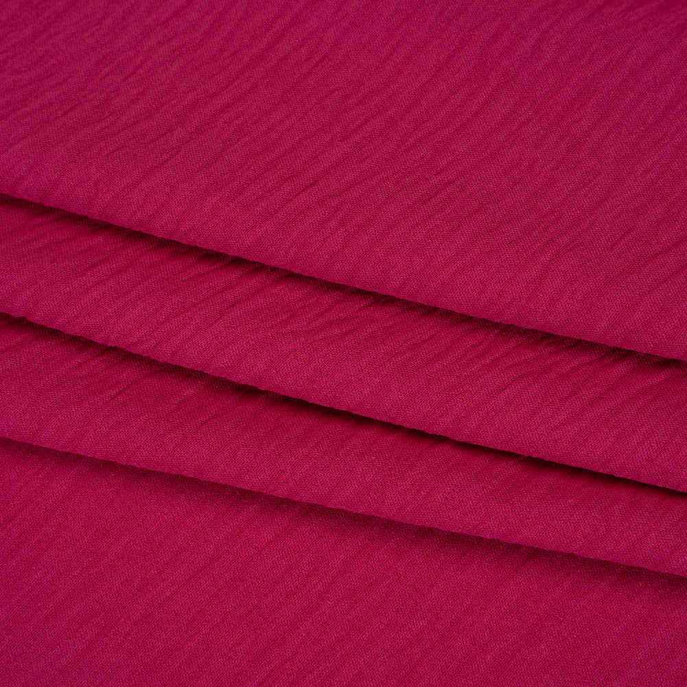 Crinkled Stretch Polyester Woven - Magenta - Designer Deadstock - Folded