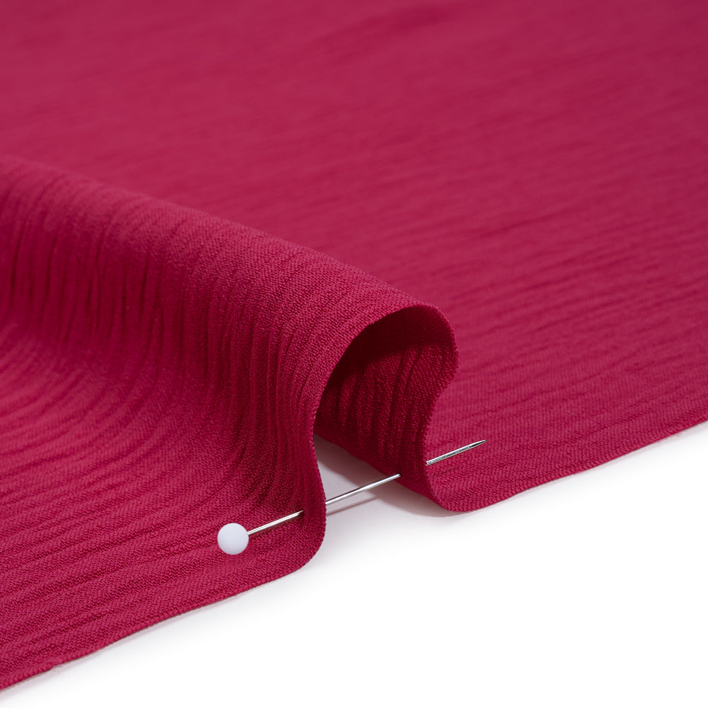 Crinkled Stretch Polyester Woven - Magenta - Designer Deadstock - Detail