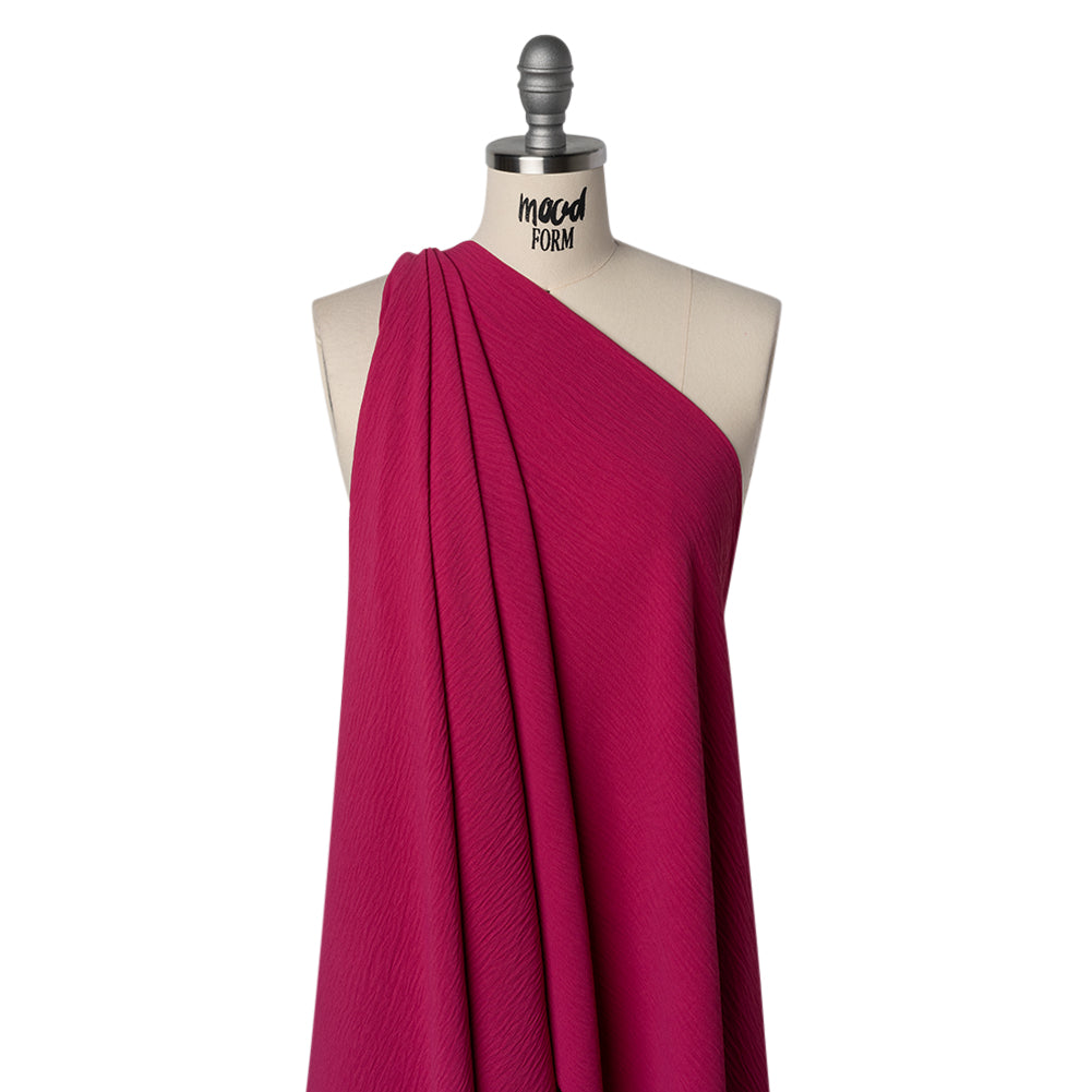 Crinkled Stretch Polyester Woven - Magenta - Designer Deadstock - Drape