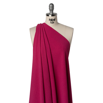 Crinkled Stretch Polyester Woven - Magenta - Designer Deadstock