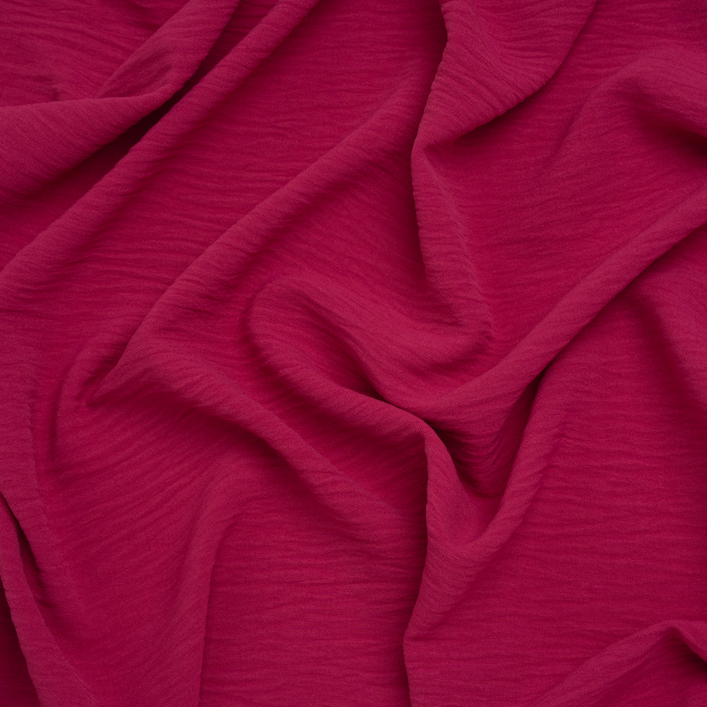 Crinkled Stretch Polyester Woven - Magenta - Designer Deadstock