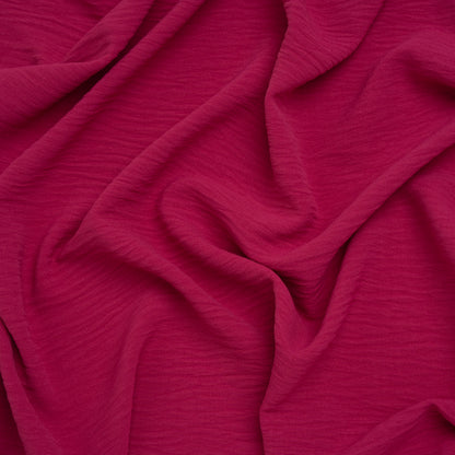 Crinkled Stretch Polyester Woven - Magenta - Designer Deadstock
