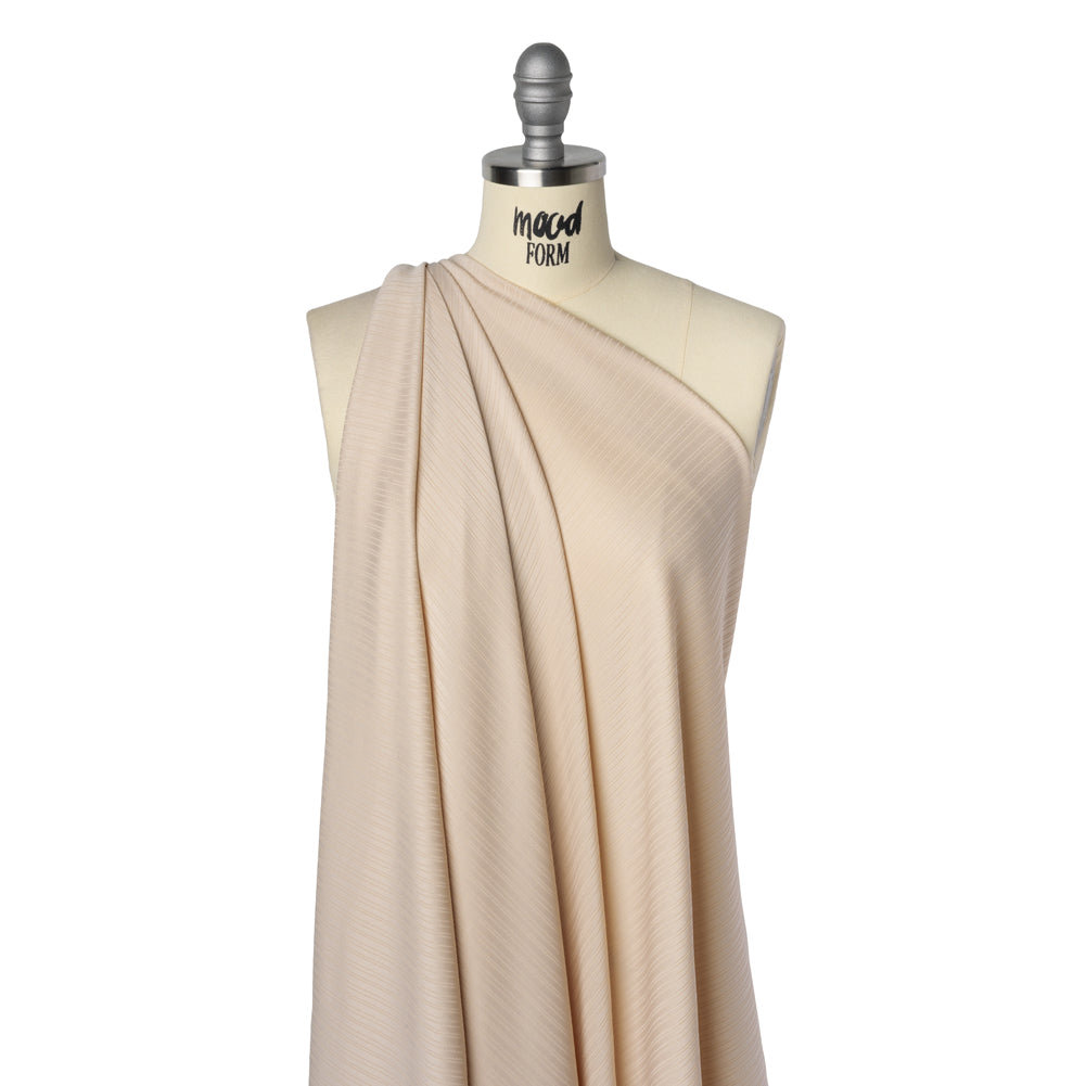 Stretch Polyester Barcode Rib Knit - Oatmeal - Designer Deadstock Drape