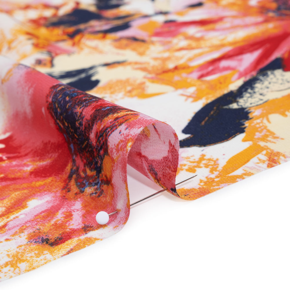 Polyester Chiffon Print - Goldenrod, Pink and Navy Painterly Florals - Designer Deadstock Detail