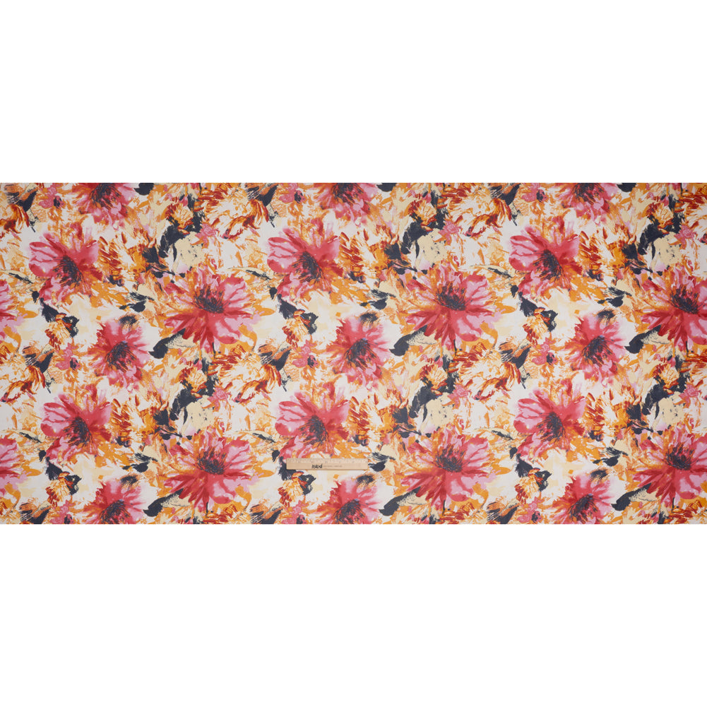 Polyester Chiffon Print - Goldenrod, Pink and Navy Painterly Florals - Designer Deadstock - Full