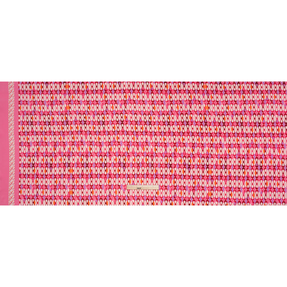 Stretch Puckered Polyester Crepe - Bubblegum Pink, Lavender and Magenta Rows of Bows and Floral Stripe Border - Designer Deadstock - Full