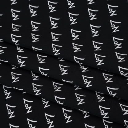 Polyester Woven Lining - Black and White No7 Typography Print - Designer Deadstock